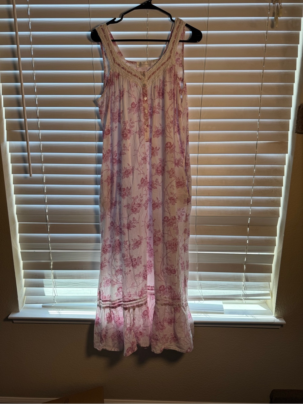Soft Surroundings Pink Floral Lace Maxi Cotton Dress Nightgown Size Large L